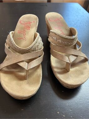 Jellypop Gold Beaded Wedge Sandals
